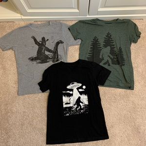 Boys Sasquatch,alien , bigfoot , Loch Ness monster shirts set of 3, size 7-8